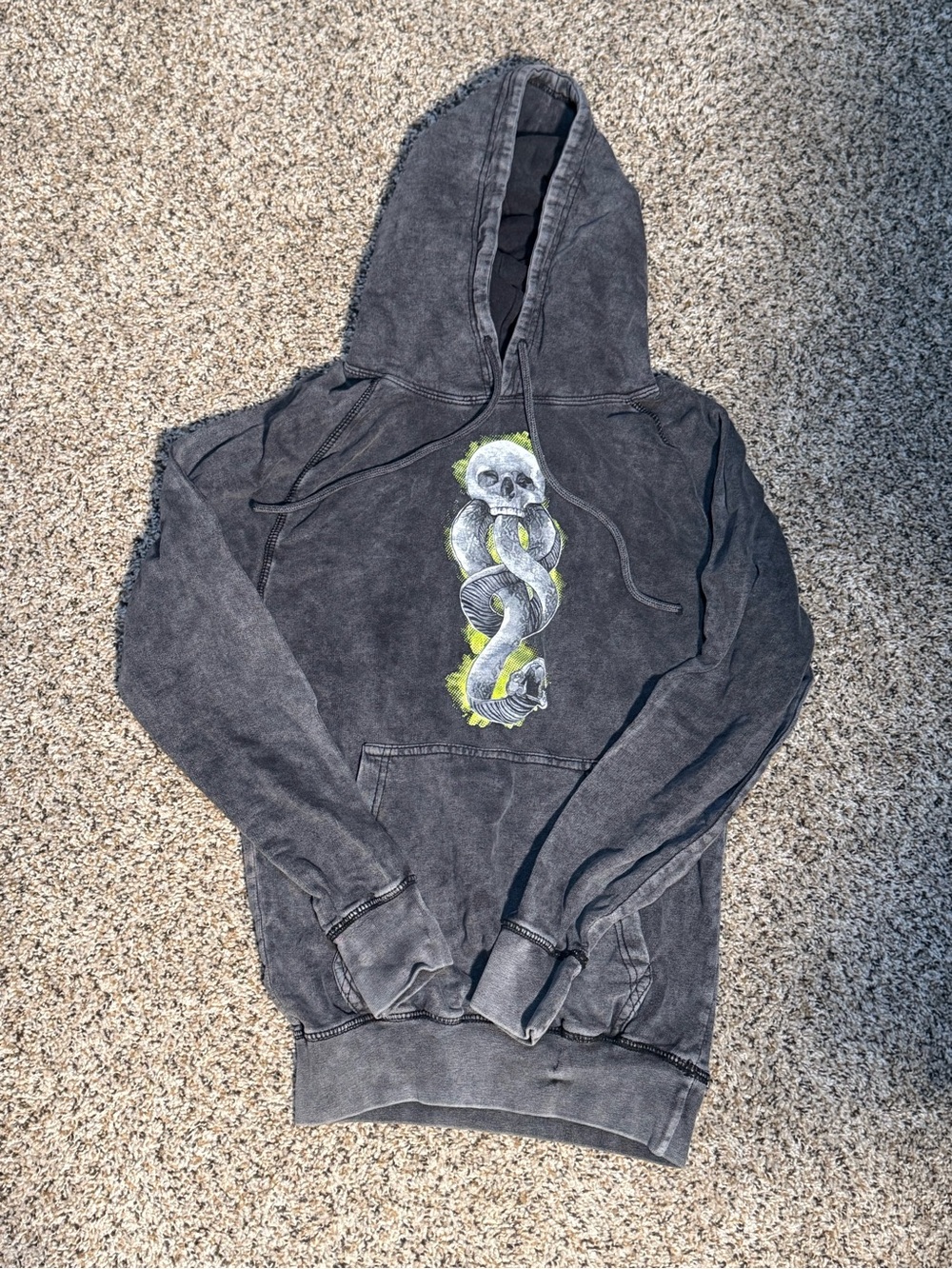 Charcoal Hooded Lightweight Shirt Jacket with Skull & Snake Graphic